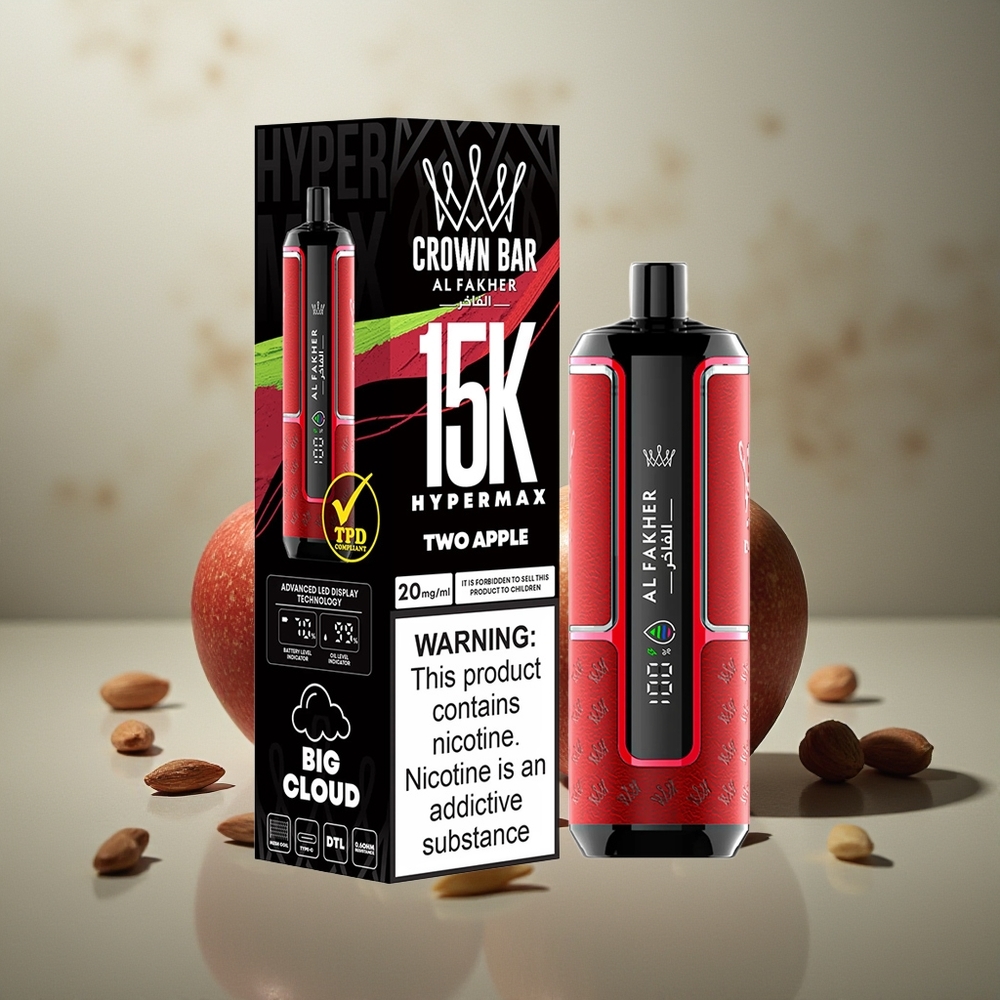 Al Fakher Crown Bar 15K Hypermax Finland tukku - 22ml nestemäärä, 15 000 puhallusta Kaksi omenaa