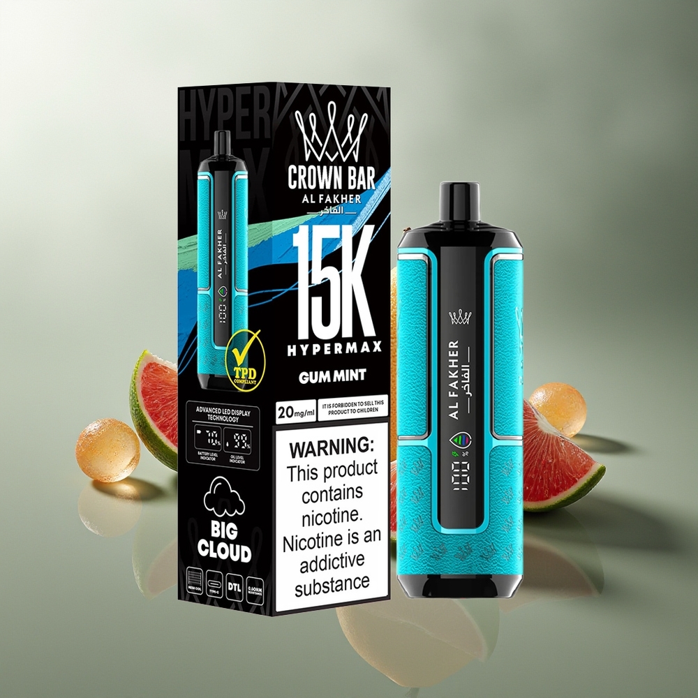 Al Fakher Crown Bar 15K Hypermax Finland tukku - 22ml nestemäärä, 15 000 puhallusta Minttukumi