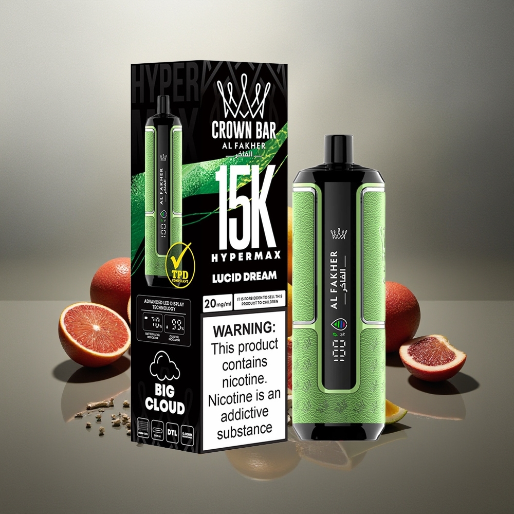 Finland tukku Al Fakher Crown Bar 15K Hypermax 22ml nestemäärä 15000 tupakointia Kertakäyttöinen vape Kit