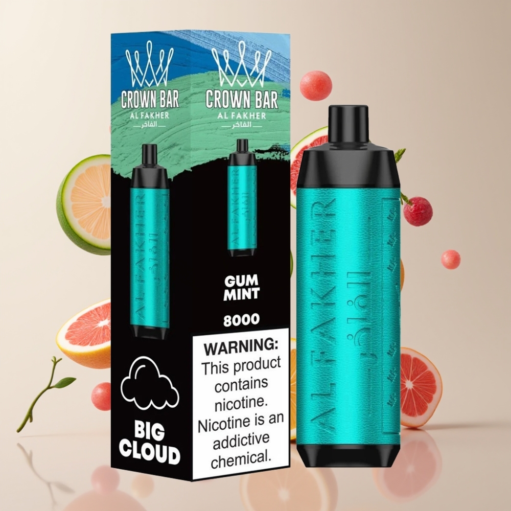 Finland tukku Al Fakher Crown Bar 8000 Crystal Kertakäyttöinen Vape - 18ml nestemäisä kapasiteetti, 8000 savutusta, USB Type-C -lataus