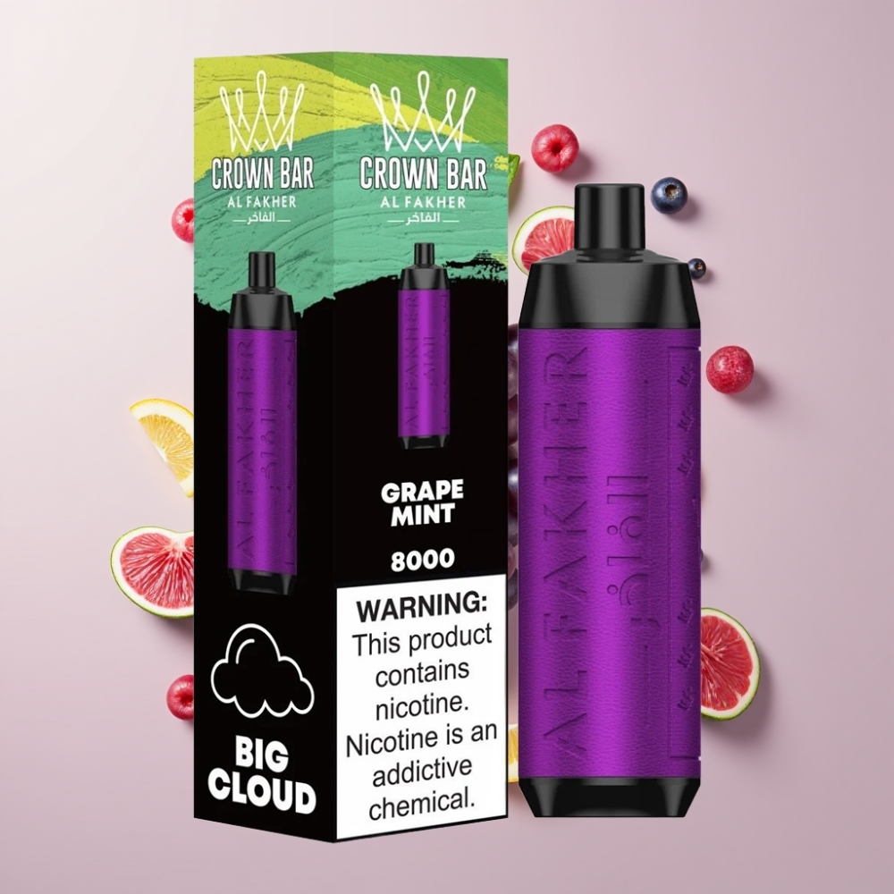 Finland tukku Al Fakher Crown Bar 8000 Crystal Kertakäyttöinen Vape - 18ml nestemäistä täyttöainetta, jopa 8000 savua, USB Type-C -laturi