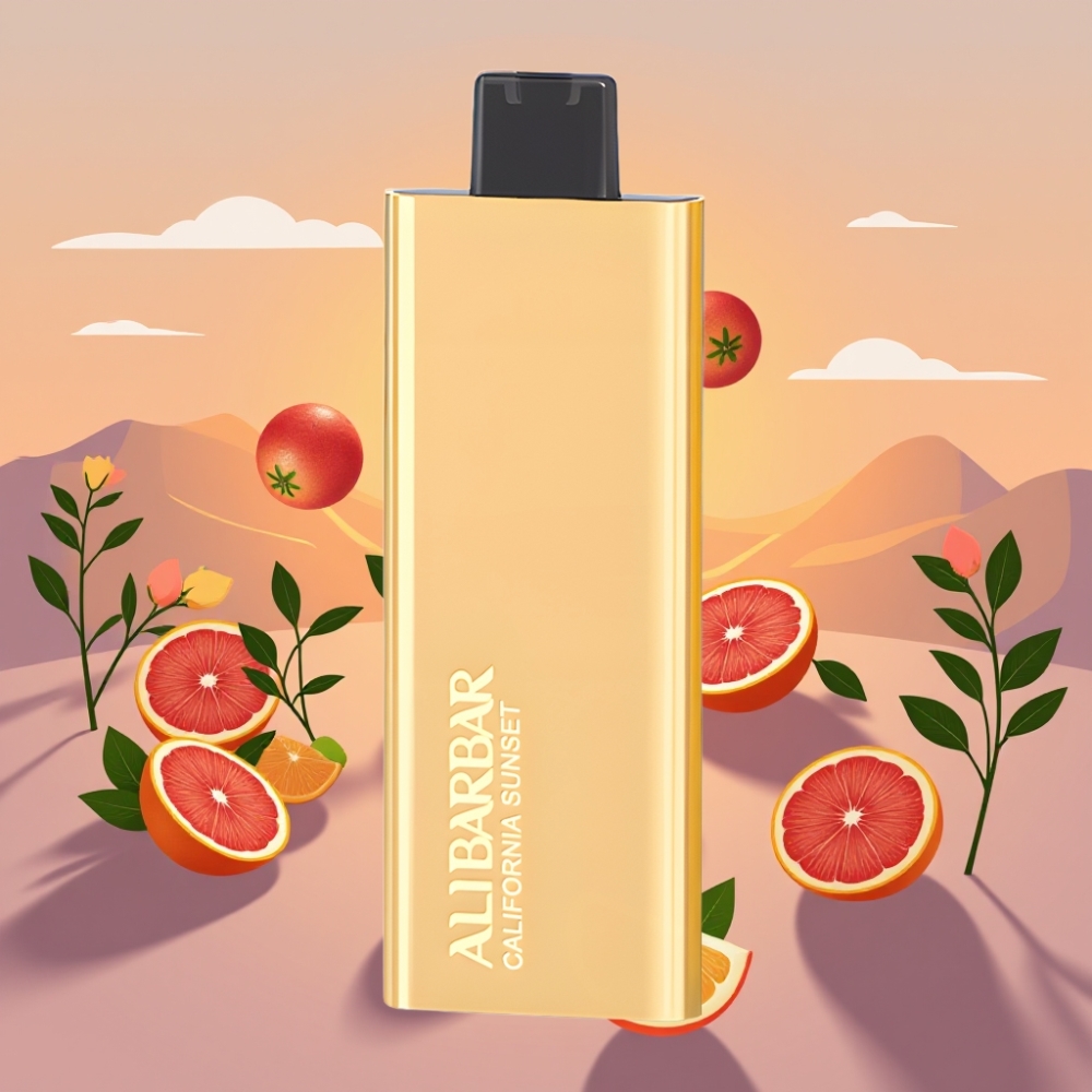 Finland tukku Alibarbar Pandora 7000 Puffs Kertakäyttöinen Vape – 17 ml nestemäärä, 18 makua California Sunset