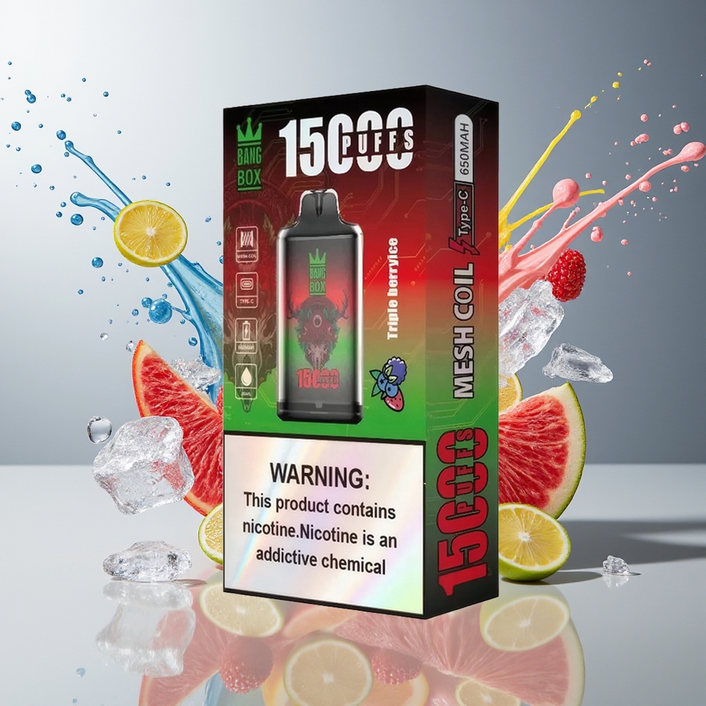 Finland tukku Bang Box King 15000 Puffs 23ml nestemäki 650mAh akku Kolmoismarjajäätelö