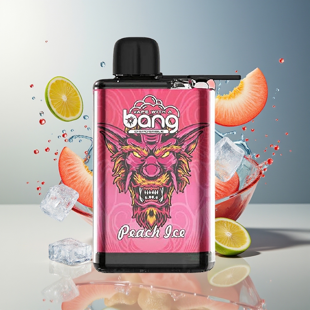 Finland tukku Bang 28000 Puffs Kertakäyttöinen Vape 30ml nestemäinen 0%, 2%, 3%, 5% nikotiinia Persikkajäätelö