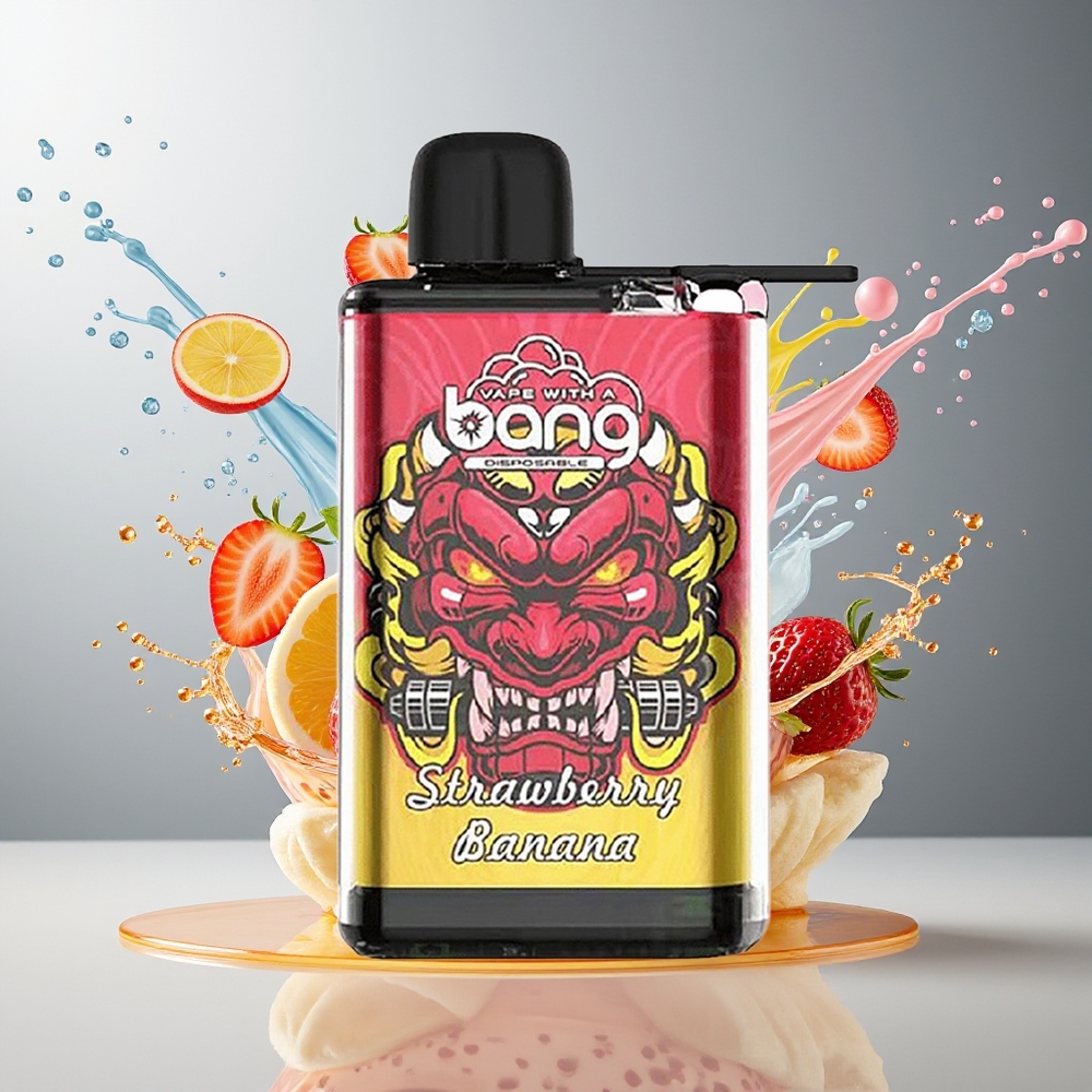 Finland tukku Bang 28000 Puffs Kertakäyttöinen Vape 30ml nestemäinen 5% nikotiinia Mansikka-banaani