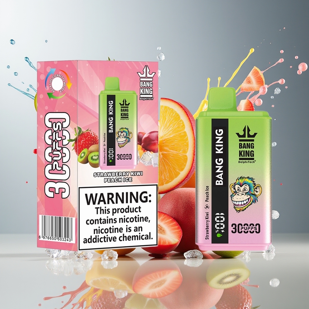 Finland tukku Bang King 30000 Puffs Kertakäyttöinen Vape 36ml nestemäärä 550mAh akku Mansikka-kiivi Persikkajäätelö