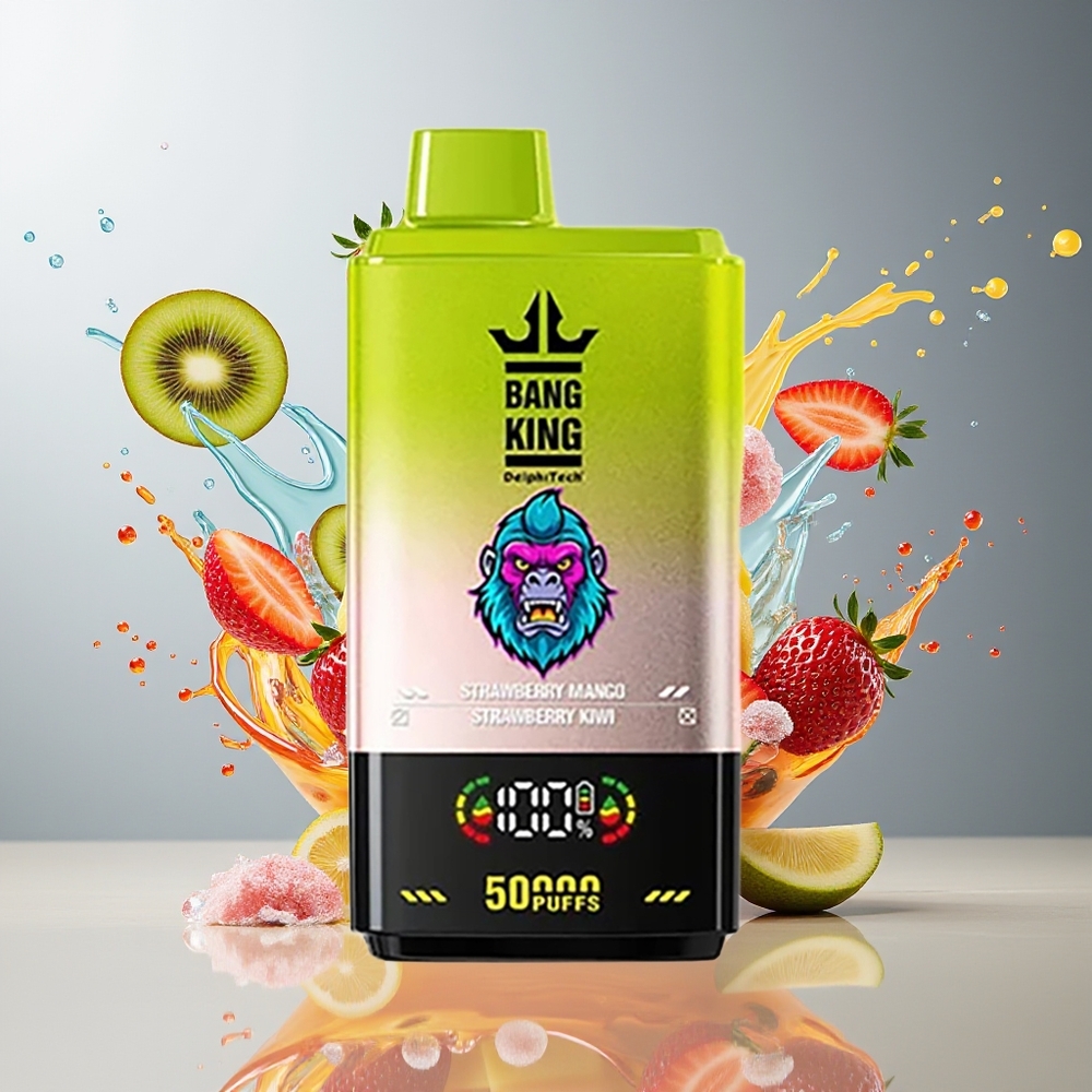 Finland tukku Bang King 50000 Kertakäyttöinen Vape - 50000 savutusta, 50ml nestemäärä Mansikka-mango-mansikka-kiivi
