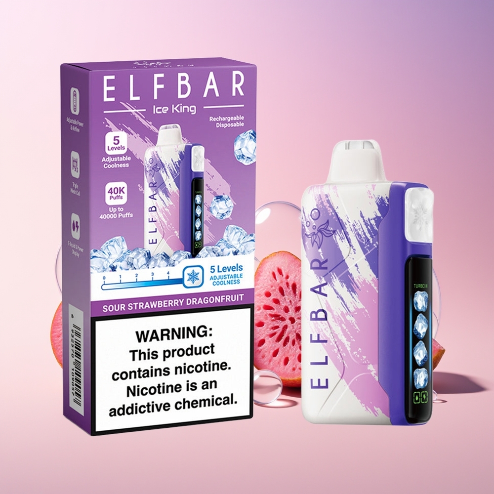 Elf Bar Ice King Finland tukku 40 000 Tupakkaa 20ml Esitäytetty Nikotiiniliuos 5% Hapanmansikka-lohikäärmeenhedelmä