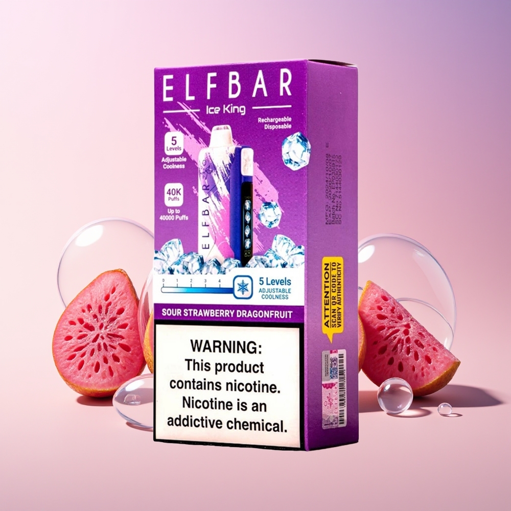 Elf Bar Ice King Finland tukku 40 000 Tupakkaa 20ml Esitäytetty Nikotiiniliuos 5% Hapanmansikka-lohikäärmeenhedelmä