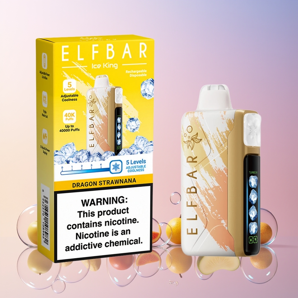 Finland tukku Elf Bar Ice King 40000 Puffs 20ml Esitäytetty E-Neste 5% Nikotiinia LCD Näyttö Lohikäärme-mansikka