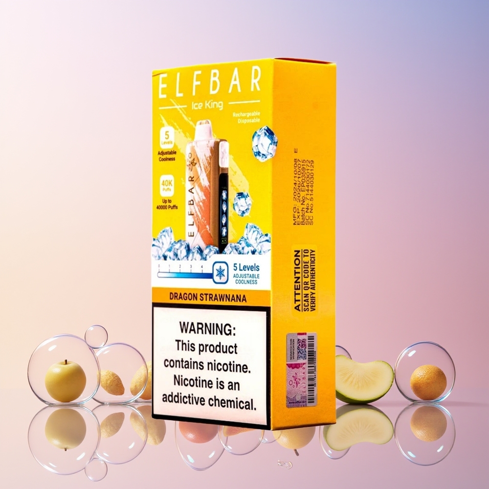 Finland tukku Elf Bar Ice King 40000 Puffs 20ml Esitäytetty E-Neste 5% Nikotiinia LCD Näyttö Lohikäärme-mansikka