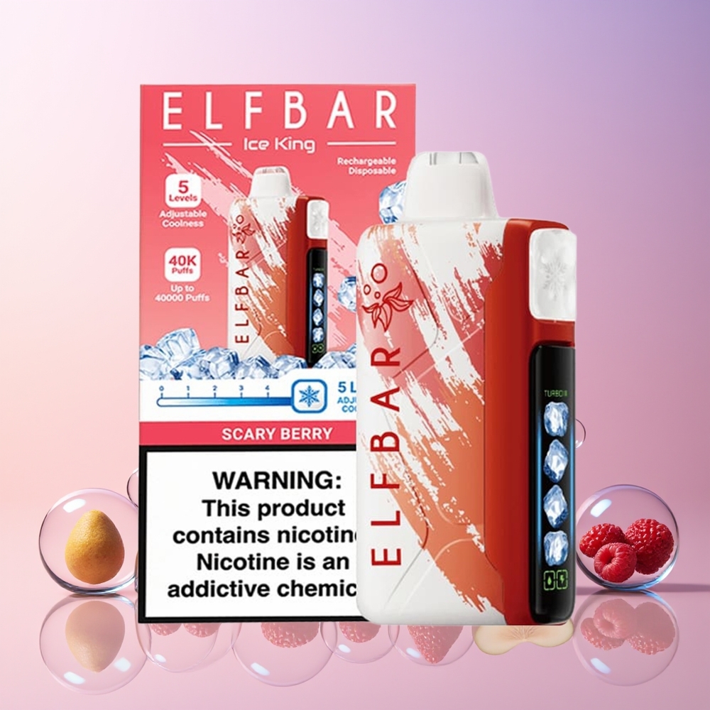 Finland tukku Elf Bar Ice King 40000 Puffs 20ml Esitäytetty E-Neste 5% Nikotiinia LCD Näyttö Pelottava marja