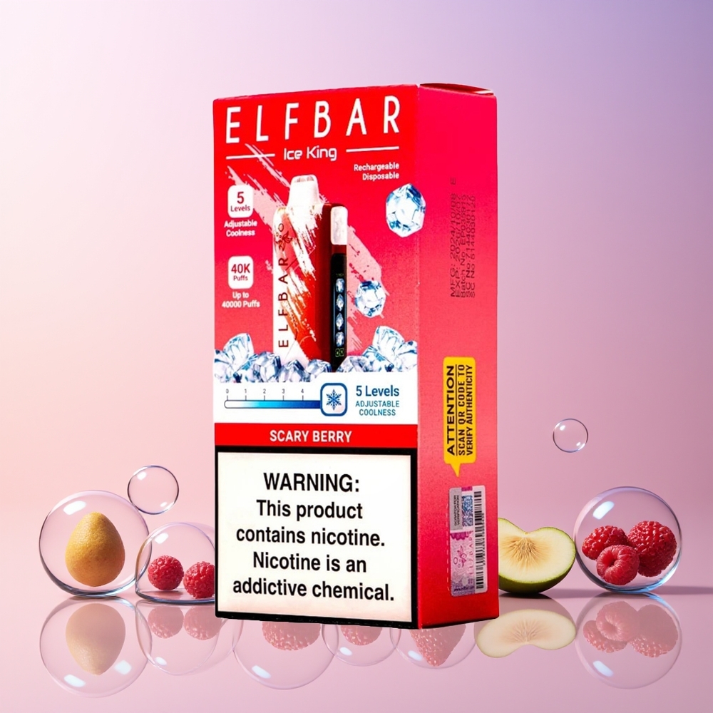 Finland tukku Elf Bar Ice King 40000 Puffs 20ml Esitäytetty E-Neste 5% Nikotiinia LCD Näyttö Pelottava marja