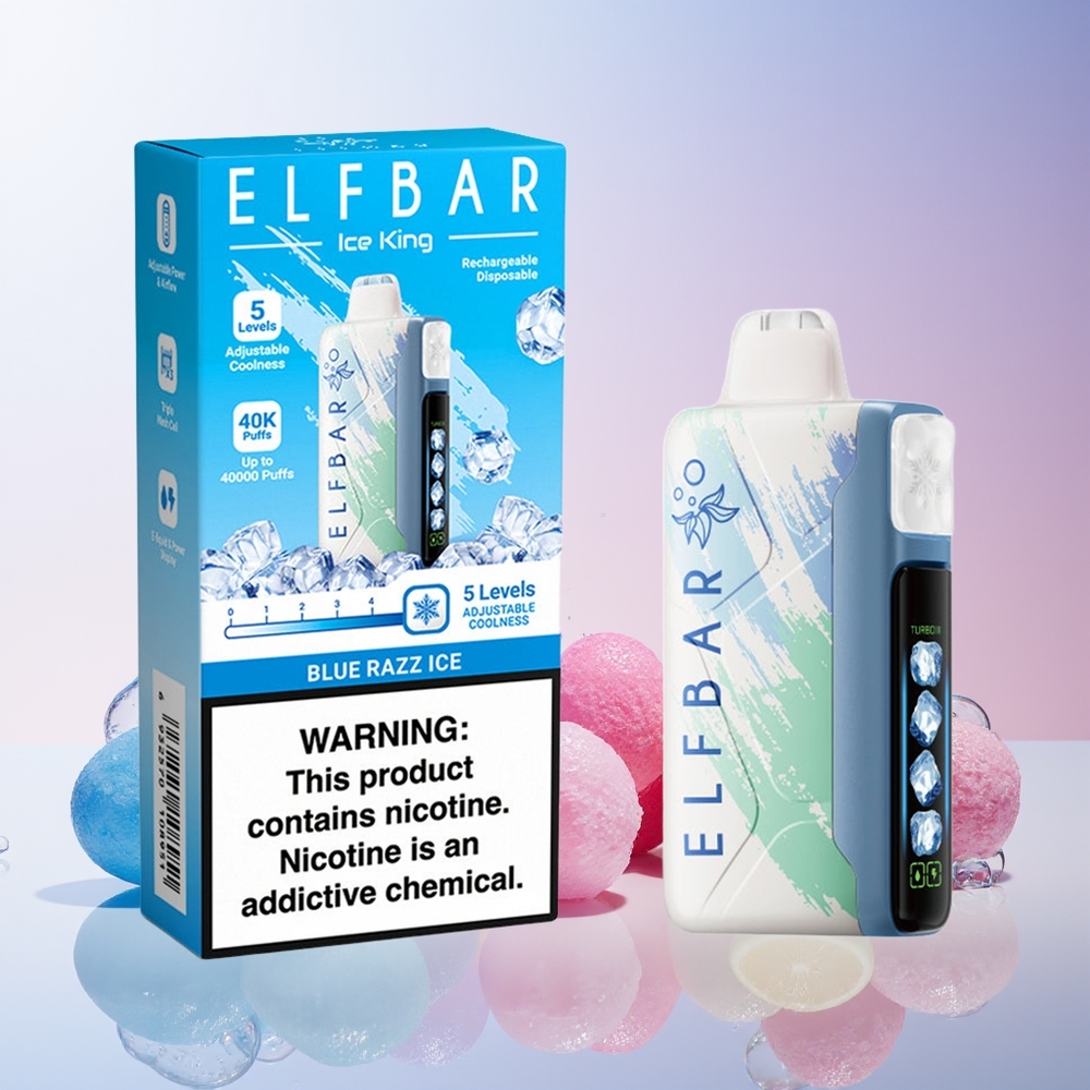 Finland tukku Elf Bar Ice King 40000 Puffs 20ml Esitäytetty E-Neste 5% Nikotiinia Ladattava 850mAh Akku Sininen Razz -jäätelö