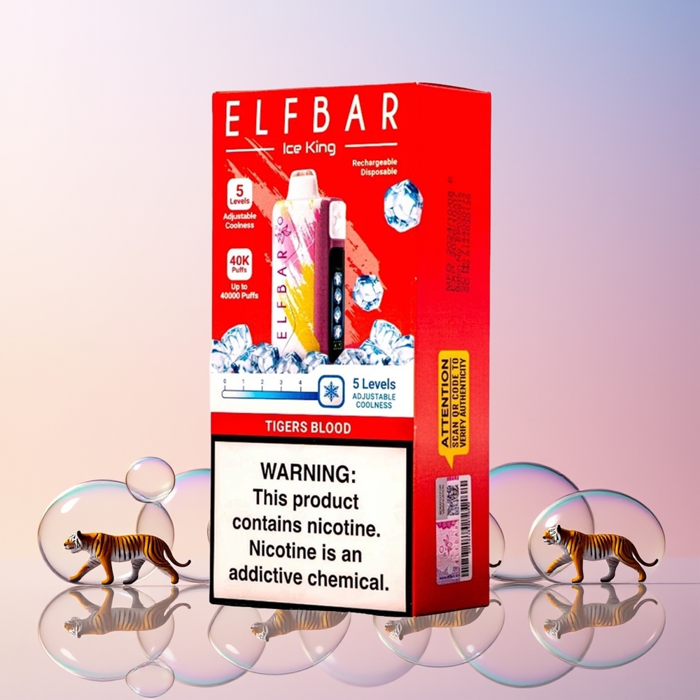 Finland tukku Elf Bar Ice King 40000 Puffs 20ml Esitäytetty E-Neste 5% Nikotiinia Ladattava 850mAh Akku Tiikerinveri