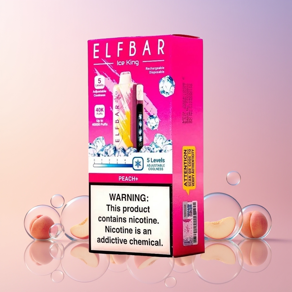 Finland tukku Elf Bar Ice King 40000 Puffs Disposable Vape 20ml Esitäytetty E-Neste 5% Nikotiinia Ladattava 850mAh Akku Persikka+