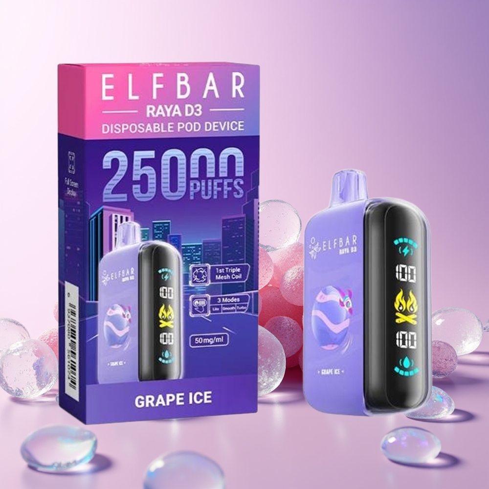 Finland tukku ELF BAR RAYA D3 25000 Puffs Akku: 850mAh, ladattava Nestemäisen nikotiinin vahvuus: 5%