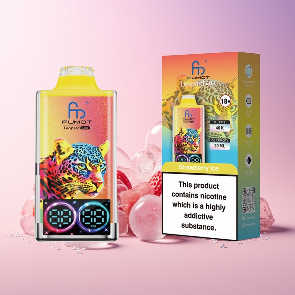 Finland tukku Fumot Leopard 40K Puffs Disposable Vape - 700mAh Akku, Jopa 40000 Puffia, Type-C Lataus Mansikkajäätelö