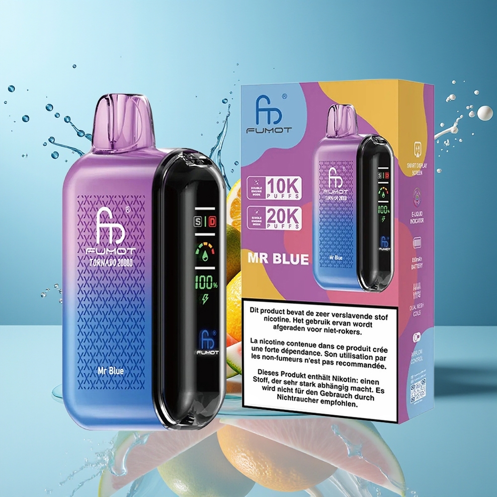 Finland tukku Fumot Tornado 20000 Puffia 20ml Nestemäistä 850mAh Akku Mr. Sininen