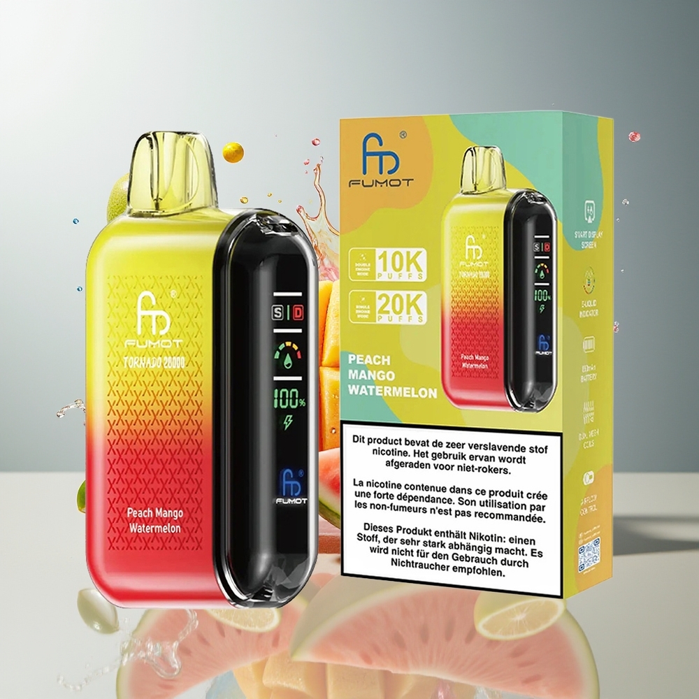 Finland tukku Fumot Tornado 20000 Puffia 20ml Nestemäistä 850mAh Akku Persikka-Mango-Vesimeloni