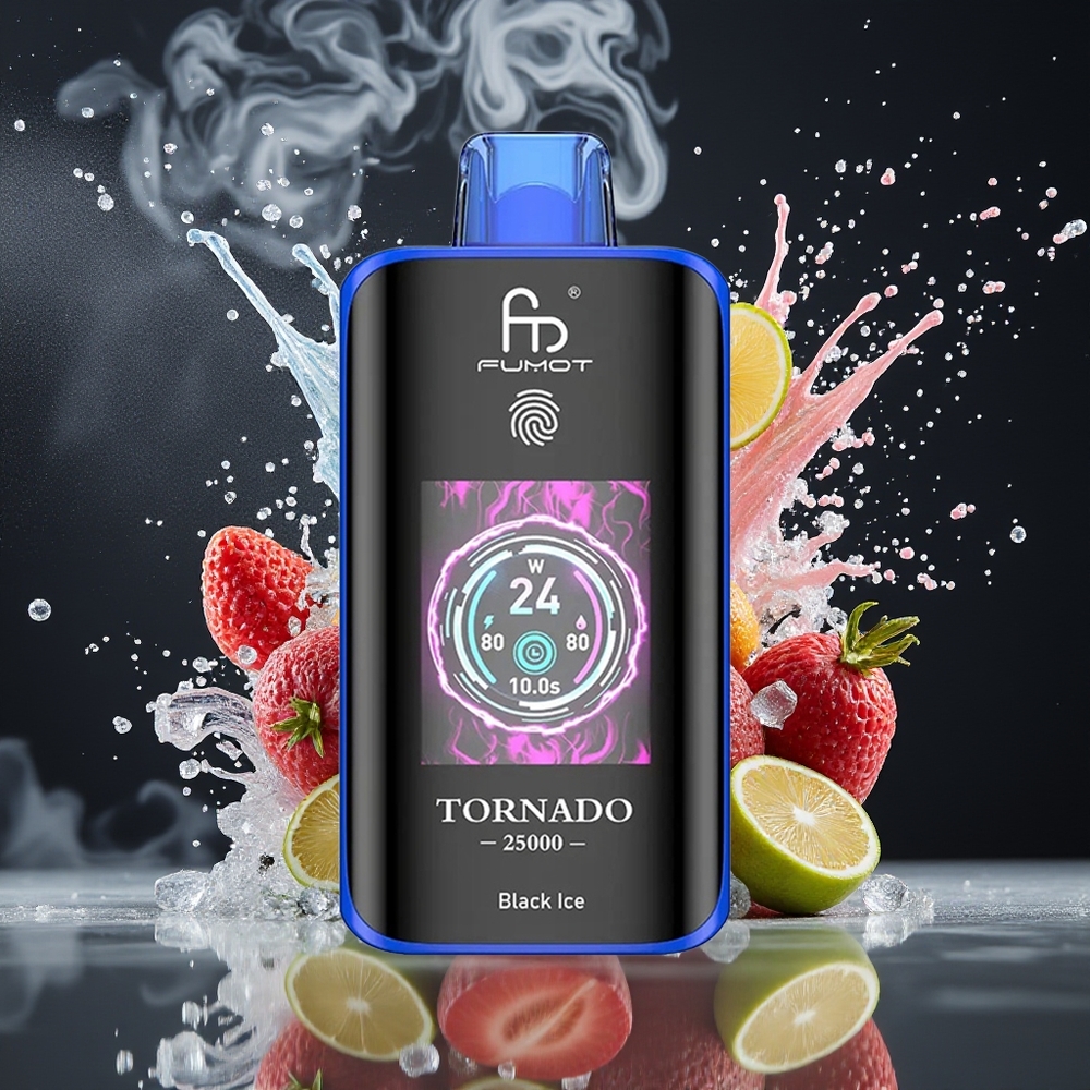 Finland tukku Fumot Tornado 25000 Puffs 700mAh Ladattava Akku 20ml Esitäytetty Nestee Mustajäätelö