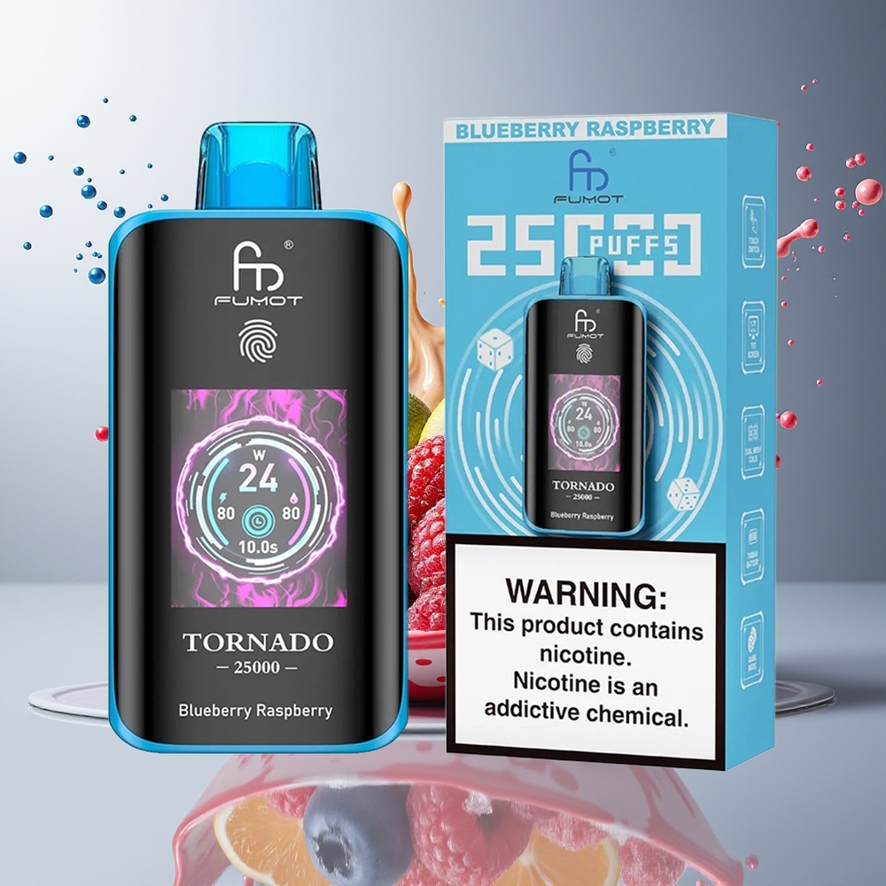 Finland tukku Fumot Tornado 25000 Puffs 700mAh Ladattava Akku 20ml Esitäytetty Nestee Mustikka-vadelma