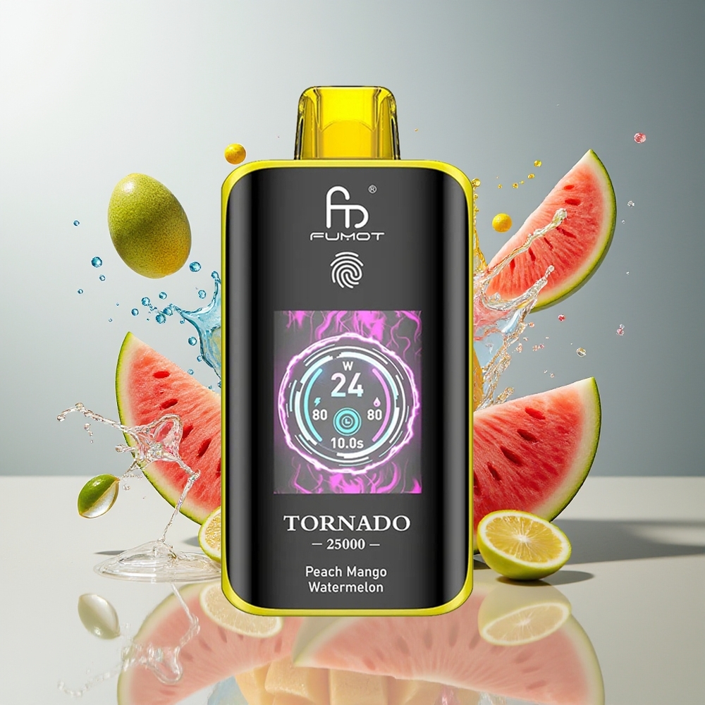 Finland tukku Fumot Tornado 25000 Puffs HD-näyttö 20ml esitäytetty neste Persikka-mango-vesimeloni