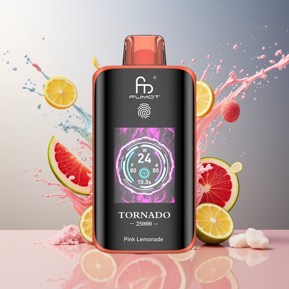 Finland tukku Fumot Tornado 25000 Puffs HD-näyttö 20ml esitäytetty neste Vaaleanpunainen limonadi