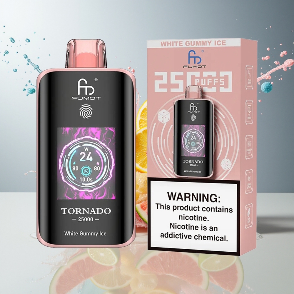 Finland tukku Fumot Tornado 25000 Puffs HD-näyttö 20ml esitäytetty neste Valkoinen nallekarkki