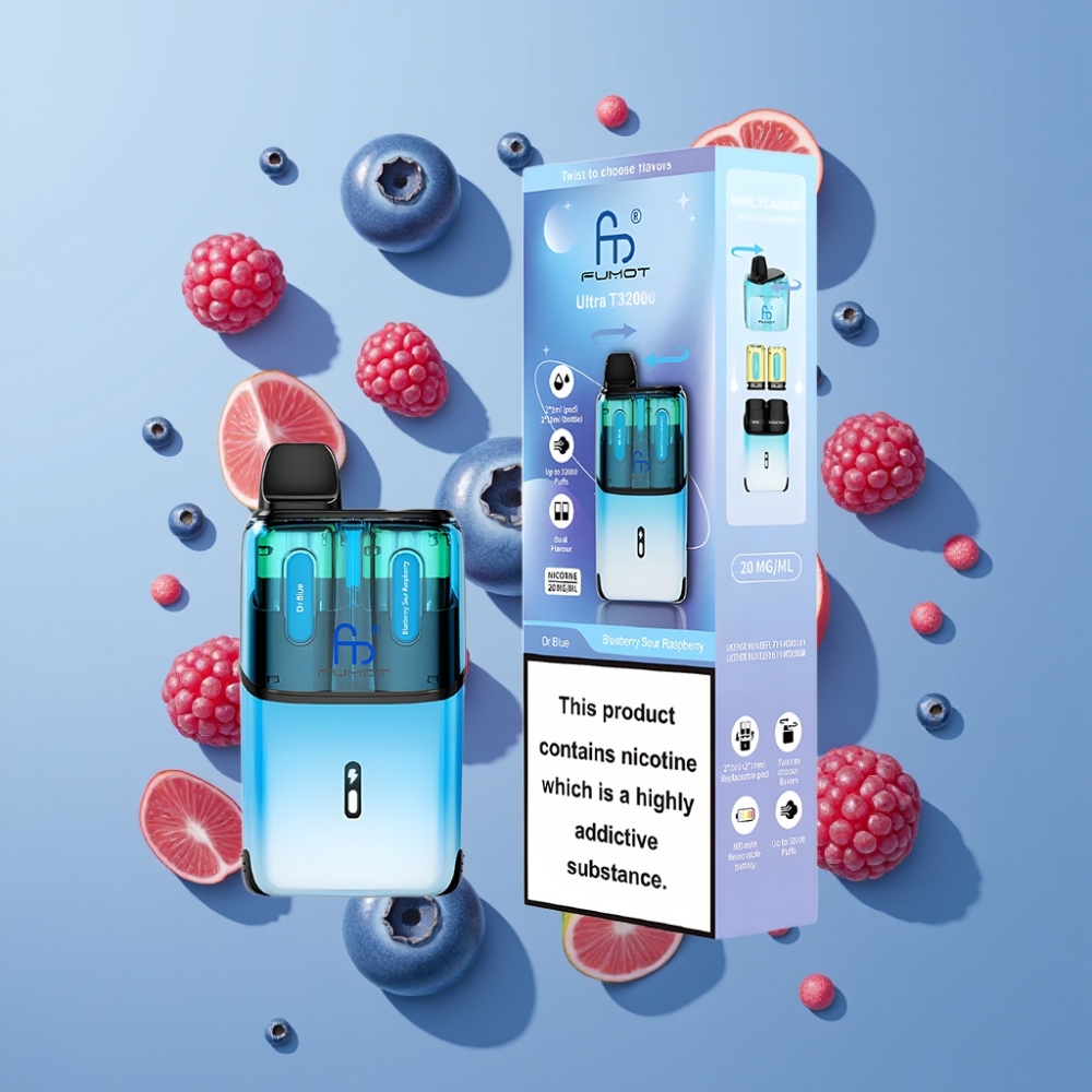 Fumot Ultra T32000 Finland tukku – 32000 tupakkaa & 800mAh Akku Dr Blue & Mustikka-hapan vadelma