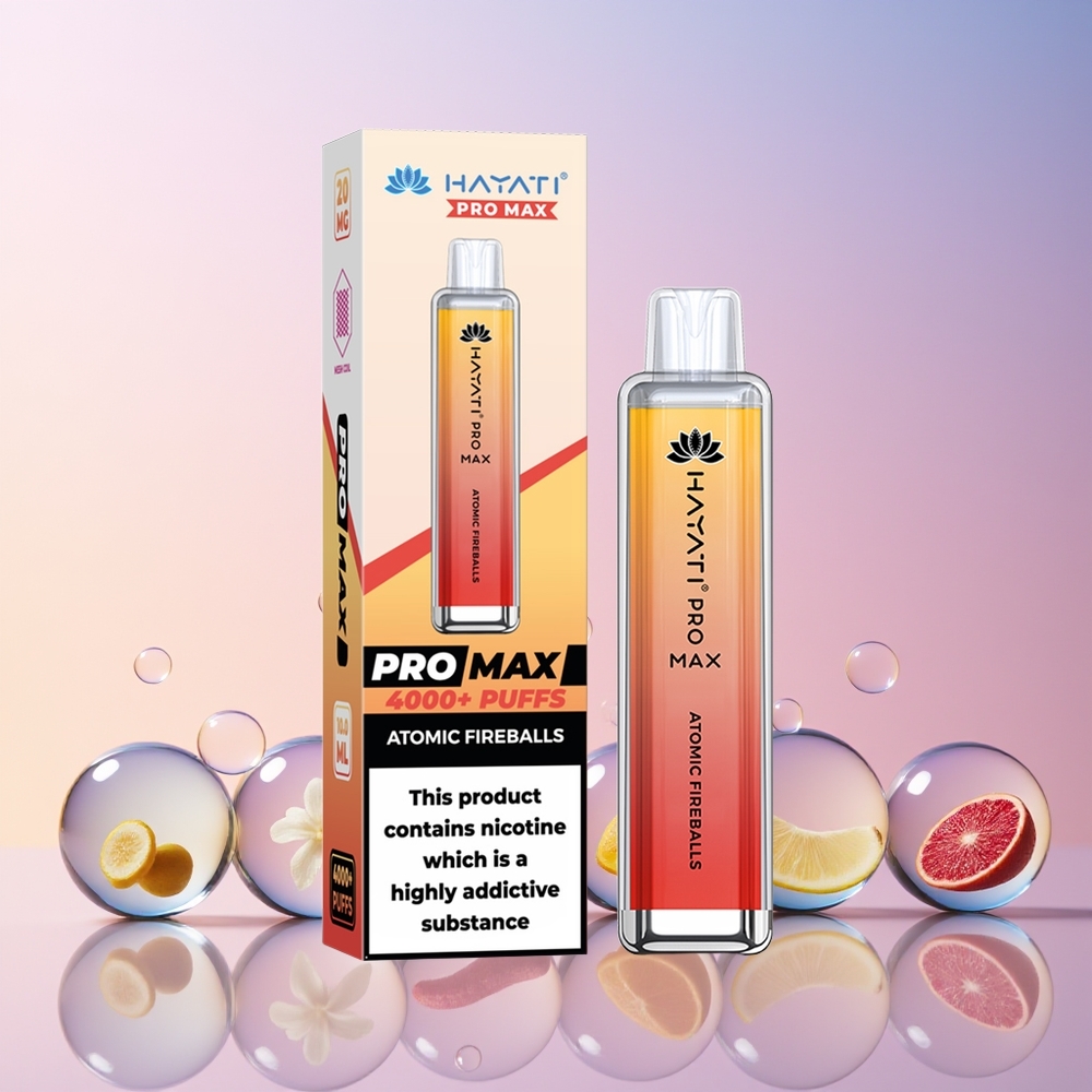 Finland tukku Hayati Pro Max 4000 Puffs Disposable Vape – 4000 savutusta, 1400mAh akku Atomic Fireballs
