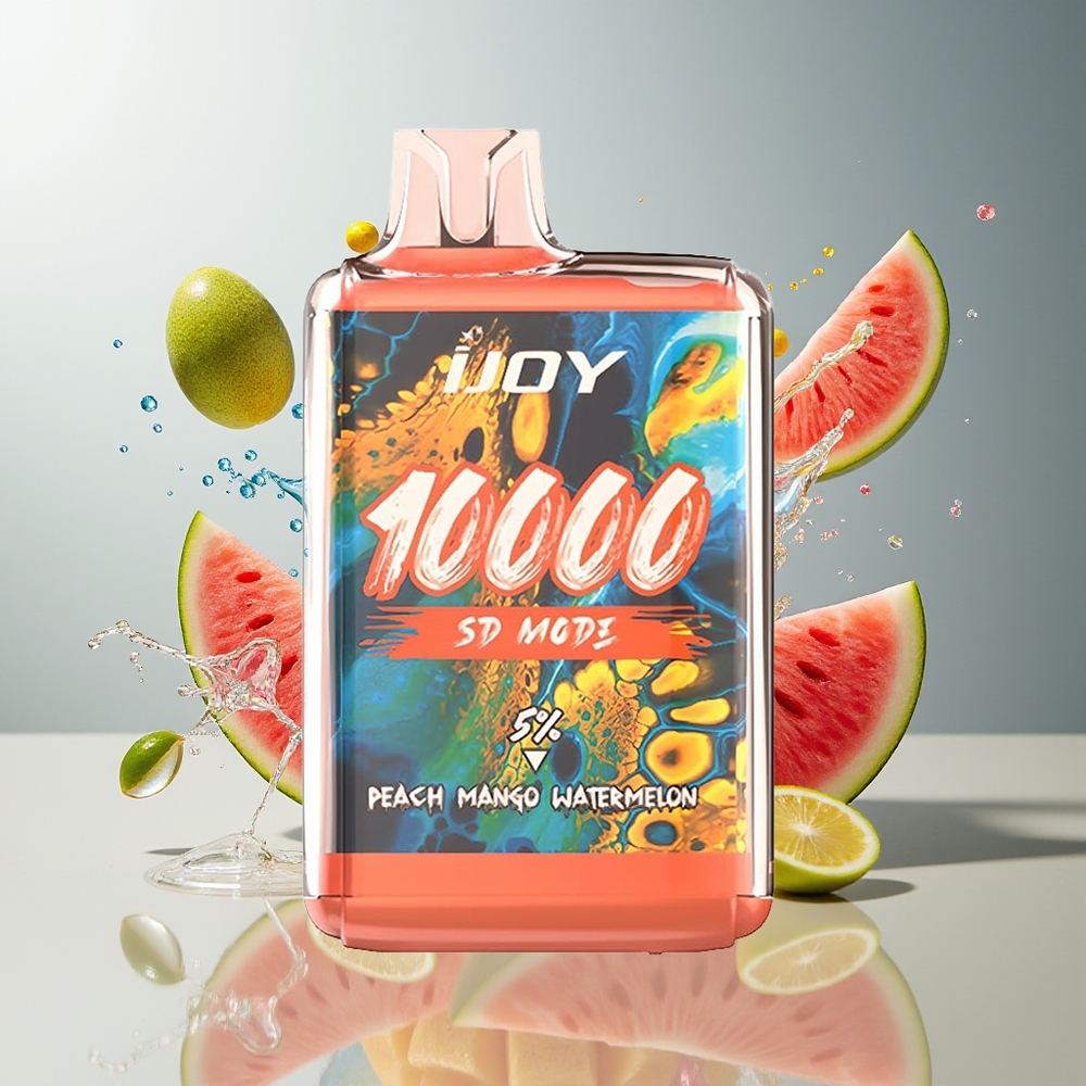 Finland tukku IJOY SD10000 Kertakäyttöinen Vape - 10000 savutusta, 20ml esitäytetty nestemäärä Persikka Mango Vesimeloni