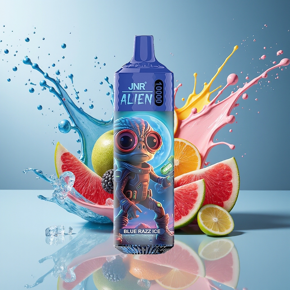 Finland tukku JNR Alien 10000 Puffs 850mAh Akku 1.2 Ohm Mesh-käämi Blue Razz -jää