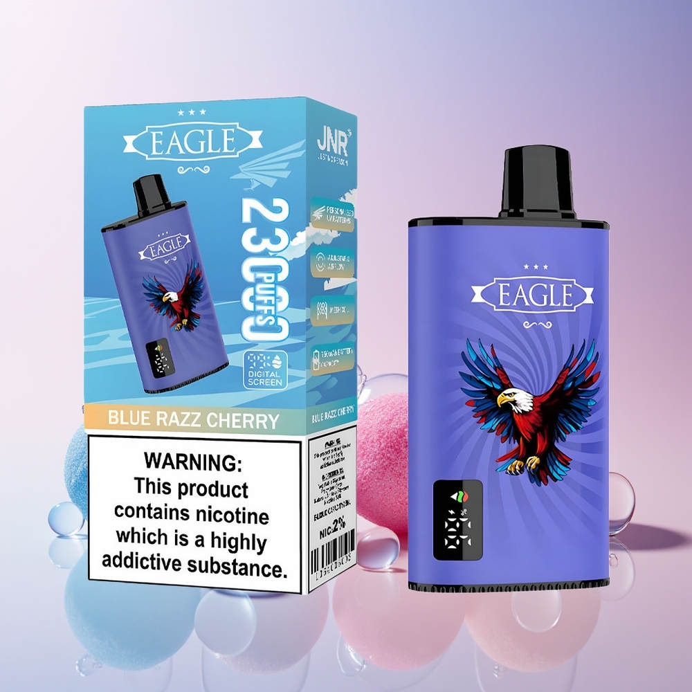 Finland tukku JNR EAGLE Smart 23000 Puffs Disposable Vape – Digitaalinäyttö, Säädettävä ilmanvirtaus Blue Razz -kirsikka