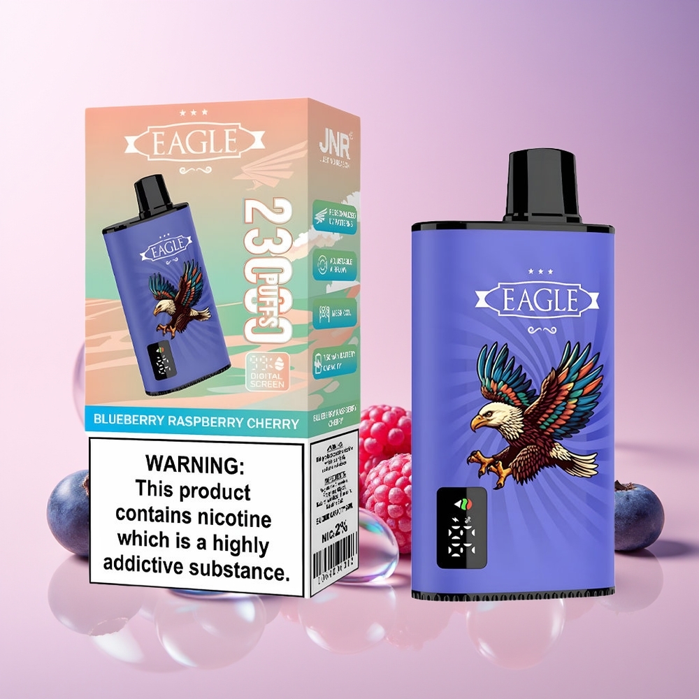 Finland tukku JNR EAGLE Smart 23000 Puffs Disposable Vape – Digitaalinäyttö, Säädettävä ilmanvirtaus Mustikka-vadelma-kirsikka