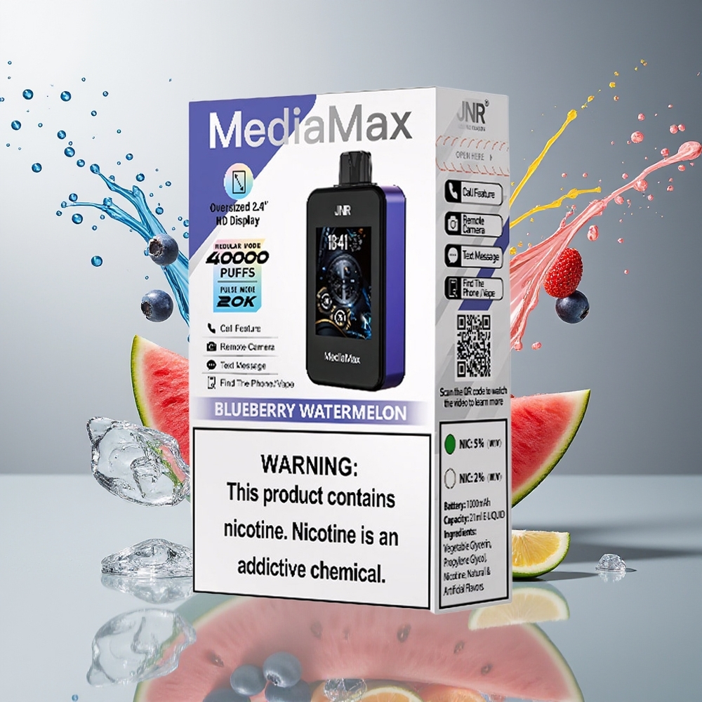 Finland tukku JNR MediaMax 40000 Puffs - 21ml nestemäärä - 1000mAh akku - Type-C Quick Charge