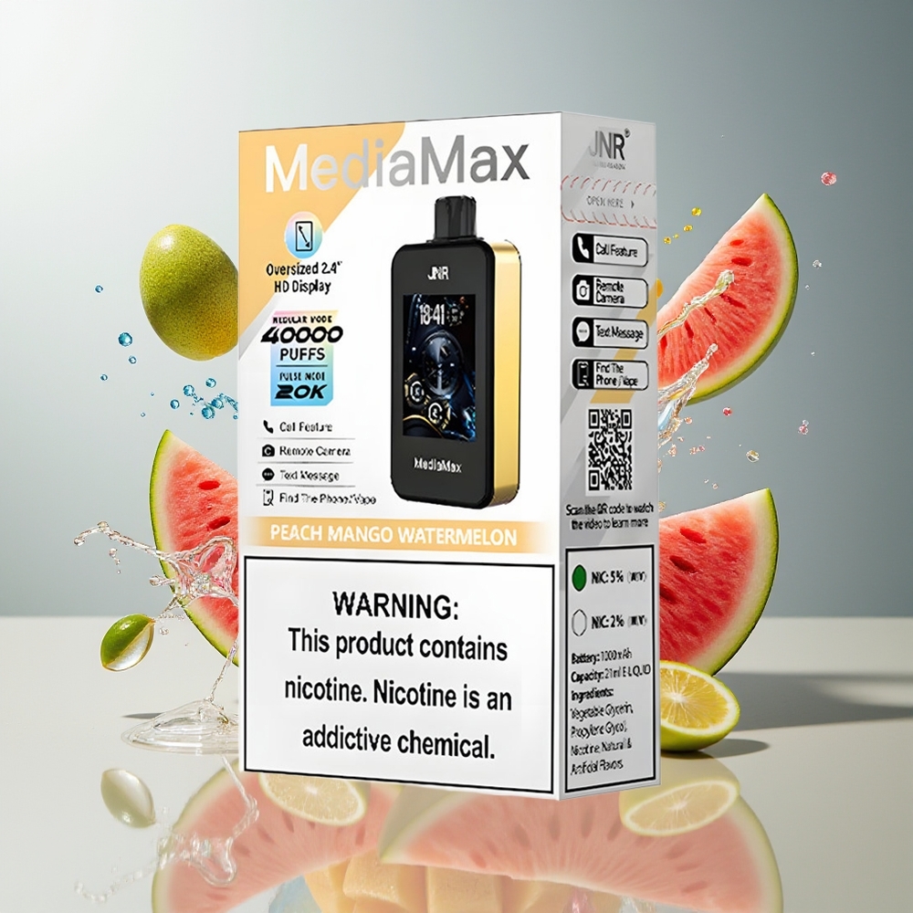 Finland tukku JNR MediaMax 40000 Puffs - 40000 tupakointikertaa (säännöllinen tila), 21ml nestemäistä, Type-C Pikalataus