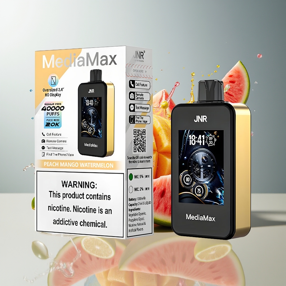Finland tukku JNR MediaMax 40000 Puffs - 40000 tupakointikertaa (säännöllinen tila), 21ml nestemäistä, Type-C Pikalataus