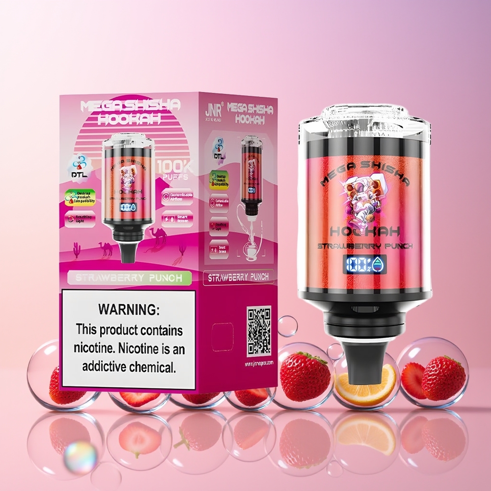 Finland tukku JNR Mega Shisha 60ml nestemäisen nesteen kapasiteetti 2200mAh ladattava akku Mansikkapunssi