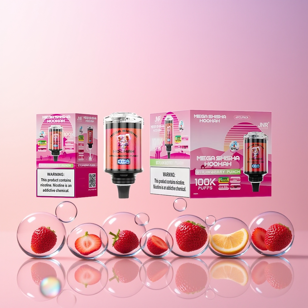 Finland tukku JNR Mega Shisha 60ml nestemäisen nesteen kapasiteetti 2200mAh ladattava akku Mansikkapunssi