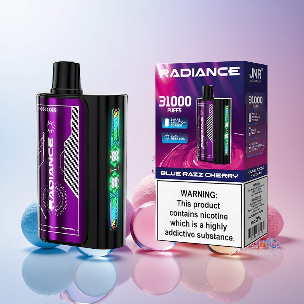 Finland tukku JNR Radiance 31000 Puffs 28ml E-neste 950 mAh Ladattava Akku Blue Razz Kirsikka