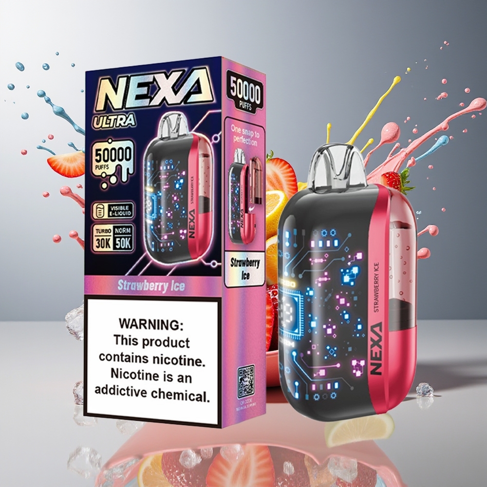 Finland tukku NEXA Ultra 50K Kertakäyttöinen Vape 20ml Esitäytetty 50000 Puffia Mansikka Jää