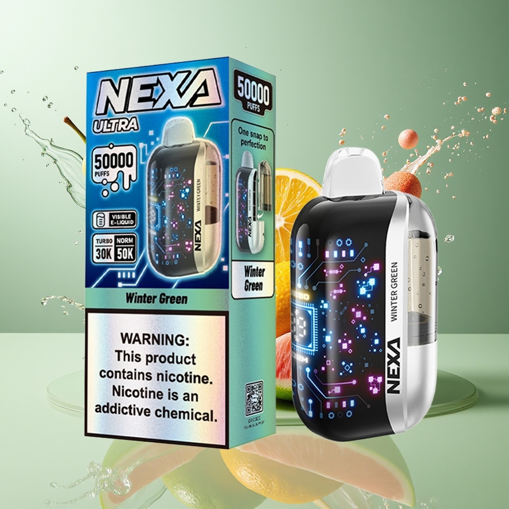 Finland tukku NEXA Ultra 50K Kertakäyttöinen Vape 20ml Esitäytetty 50000 Puffia Talvenvihreä