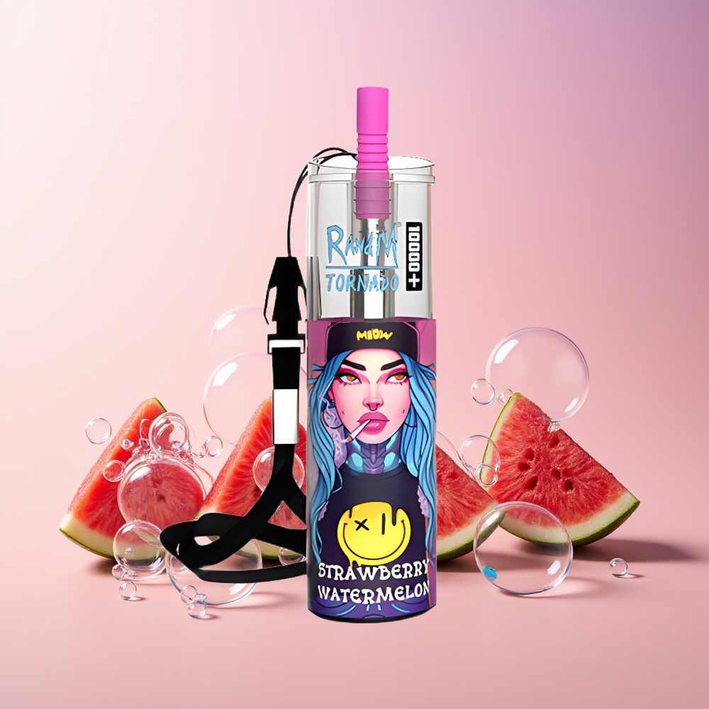 Finland tukku Fumot Original RandM Tornado 10000 Plus Disposable Vape – 10000 Puffia, 20 ml Säiliö, RGB-Valot Mansikka-vesimeloni