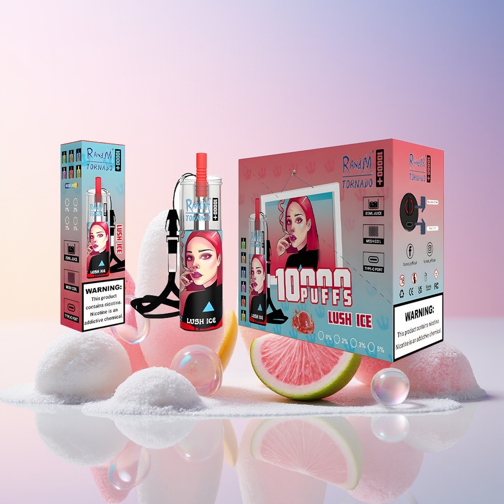 Finland tukku Fumot Original RandM Tornado 10000 Plus Disposable Vape - 10000 Puffia, 20 ml säiliö, RGB-valot Lush-jäätelö
