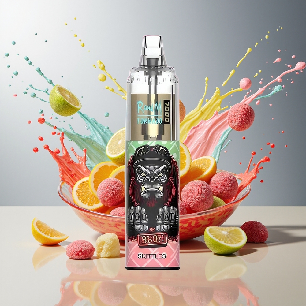 Finland tukku Fumot Tornado 7000 Kertakäyttöinen Vape - 7000 Puffia, 14 ML Nestettä, Ilmansäädin Skittles