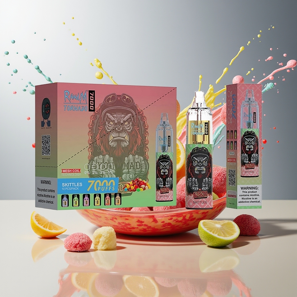 Finland tukku Fumot Tornado 7000 Kertakäyttöinen Vape - 7000 Puffia, 14 ML Nestettä, Ilmansäädin Skittles