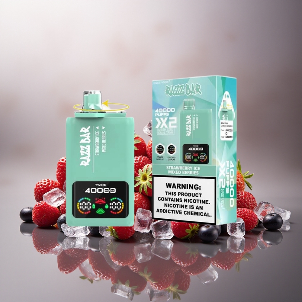 Finland tukku Razz Bar 40000 Puffs Kertakäyttöinen vape – 1.0Ω 2 Mesh Käämi, 650 mAh Akku Type-C Portti