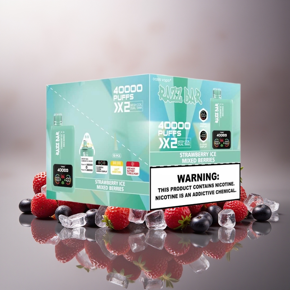 Finland tukku Razz Bar 40000 Puffs Kertakäyttöinen vape – 1.0Ω 2 Mesh Käämi, 650 mAh Akku Type-C Portti