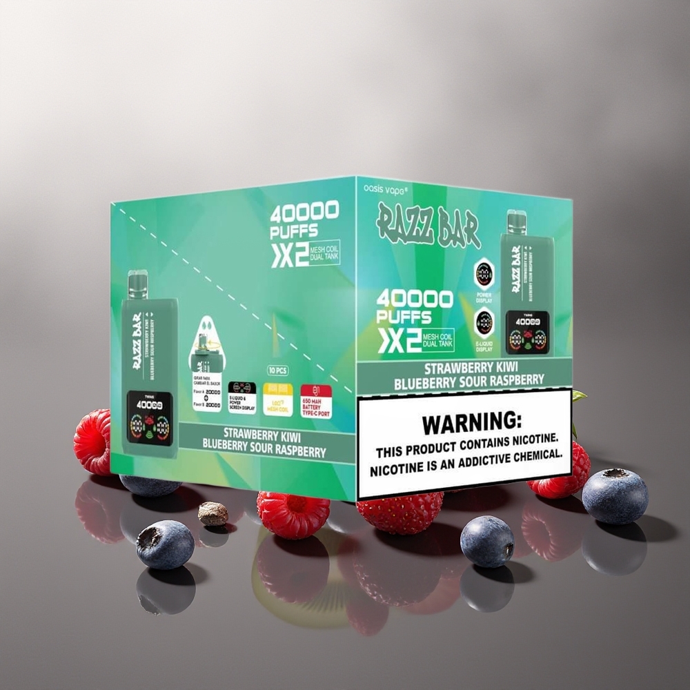 Finland tukku Razz Bar 40000 Puffs Kertakäyttöinen vape – 1.0Ω 2 Mesh-käämit, 650 mAh akku